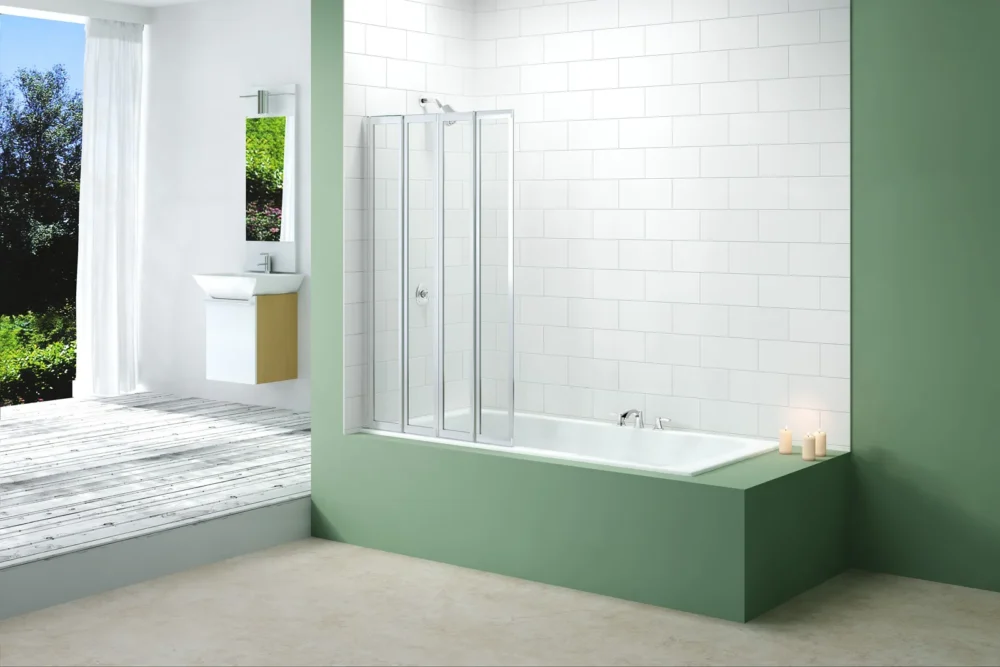 Merlyn Chrome Bath Screen Four Fold 850 x 1400