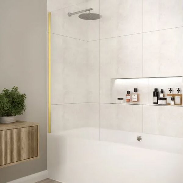 Merlyn Fixed Single Square Bath Screen 800 x 1500 - Available in 4 Colours - Brushed Brass