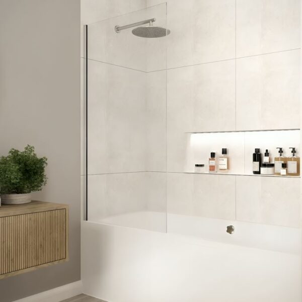 Merlyn Fixed Single Square Bath Screen 800 x 1500 - Available in 4 Colours - Chrome