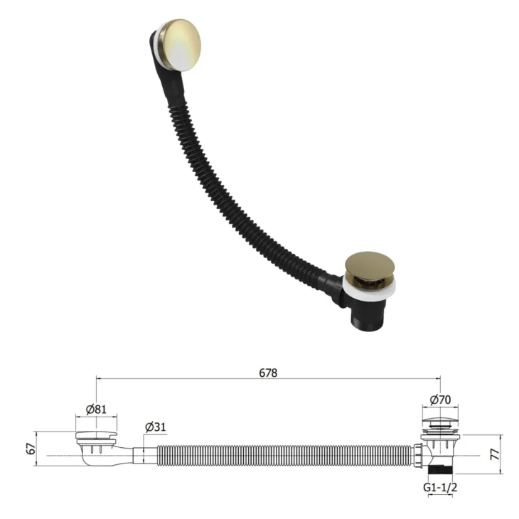 Brushed Brass Bath & Shower Set With Shower Screen & Waste - Image 9