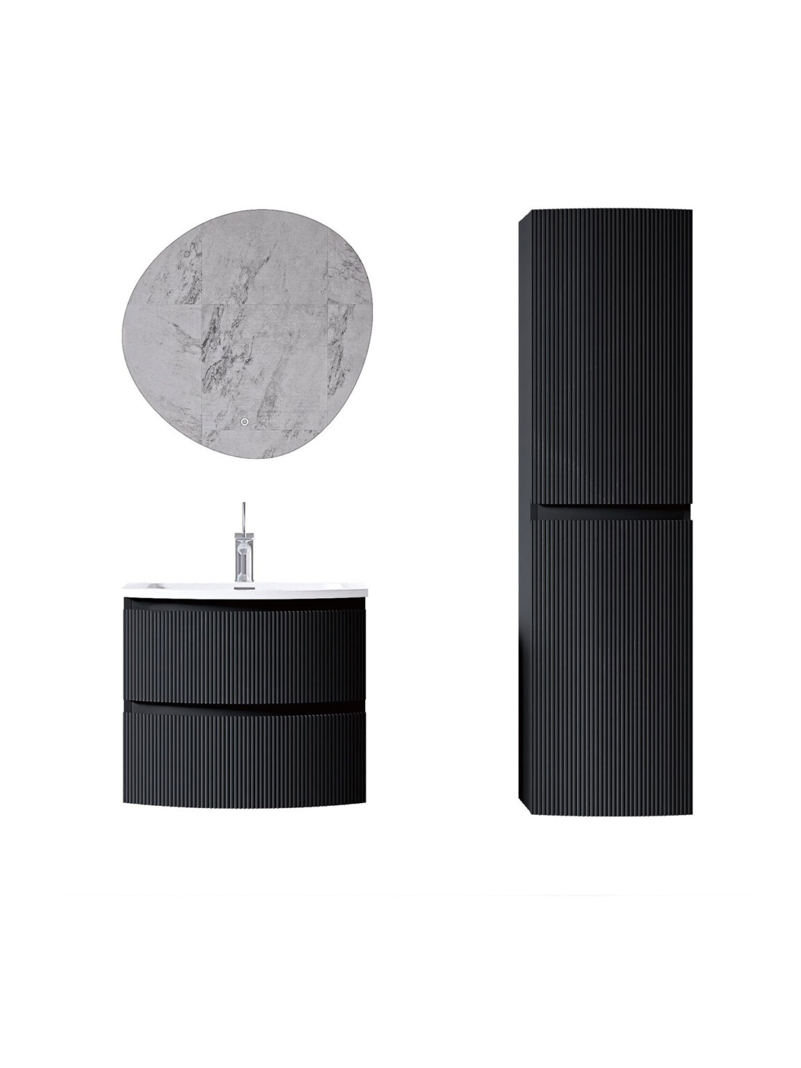Giavani Valentina Fluted 600mm Matt Black Wall Hung Basin Unit - Image 3