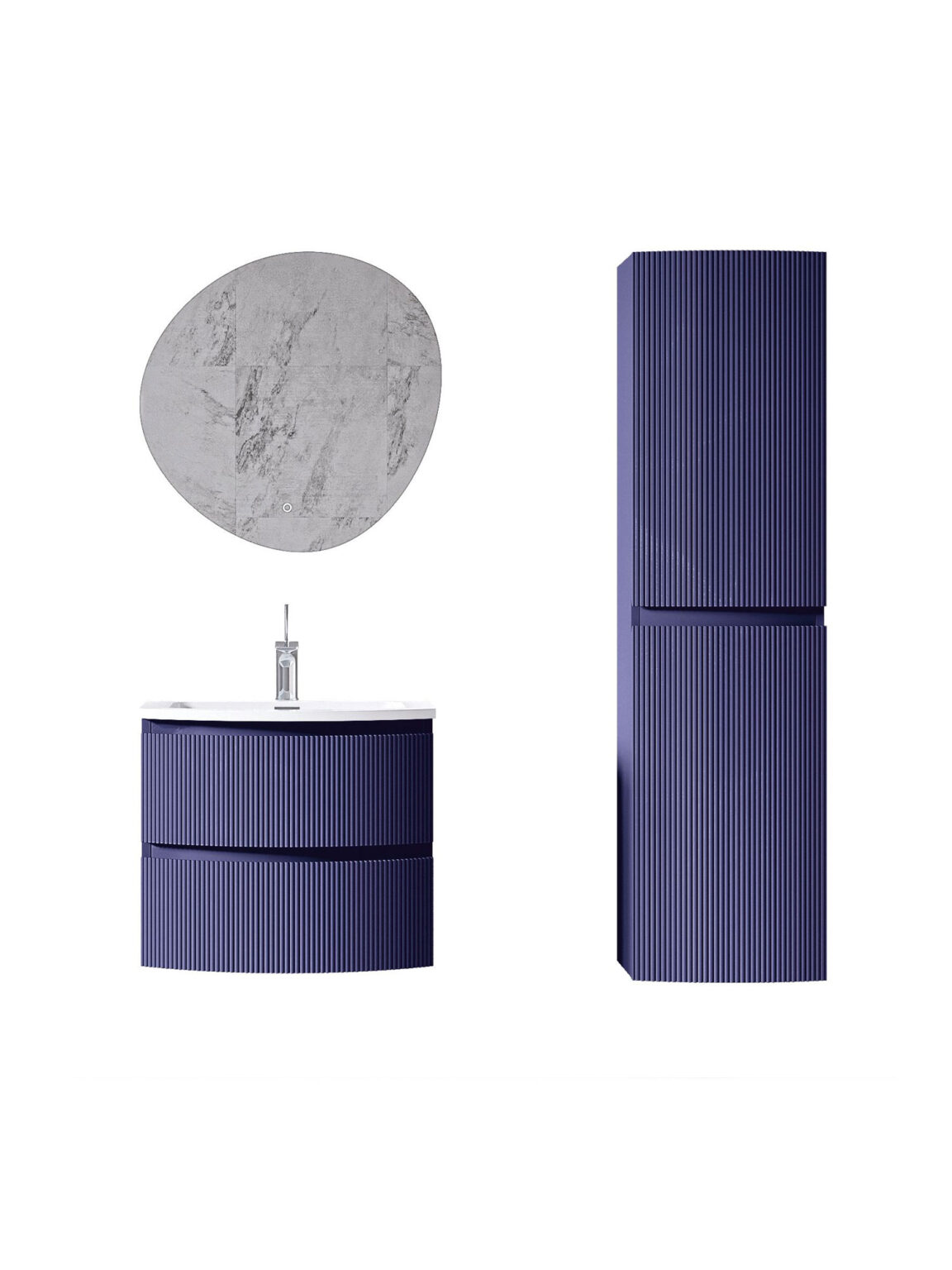 Giavani Valentina Fluted 600mm Navy Blue Unit Wall Hung Basin Unit - Image 2