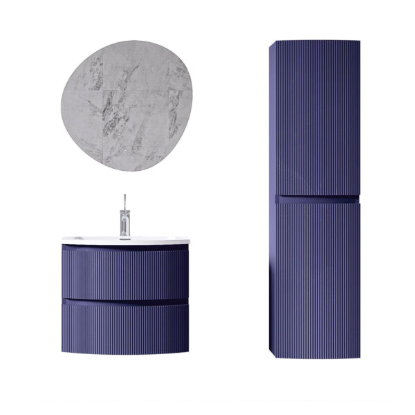Giavani Valentina Fluted 600mm Navy Blue Unit Wall Hung Basin Unit - Image 2
