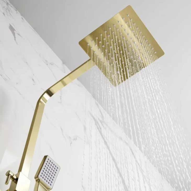 Brushed Brass Shower & Bath Package With Overflow Bath Filler - Image 4