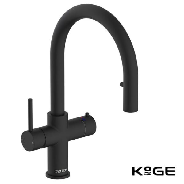 Scudo Matt Black KoGE 4-in-1 Swan Pull Out Spout Boiling Tap - With Hot Water Tank & Filtration Kit