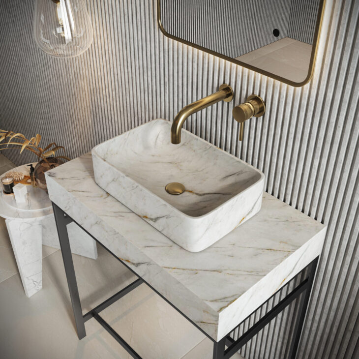 Sognare Sanctuary Arabescato White Rectangular 420 Marble Basin - Image 2
