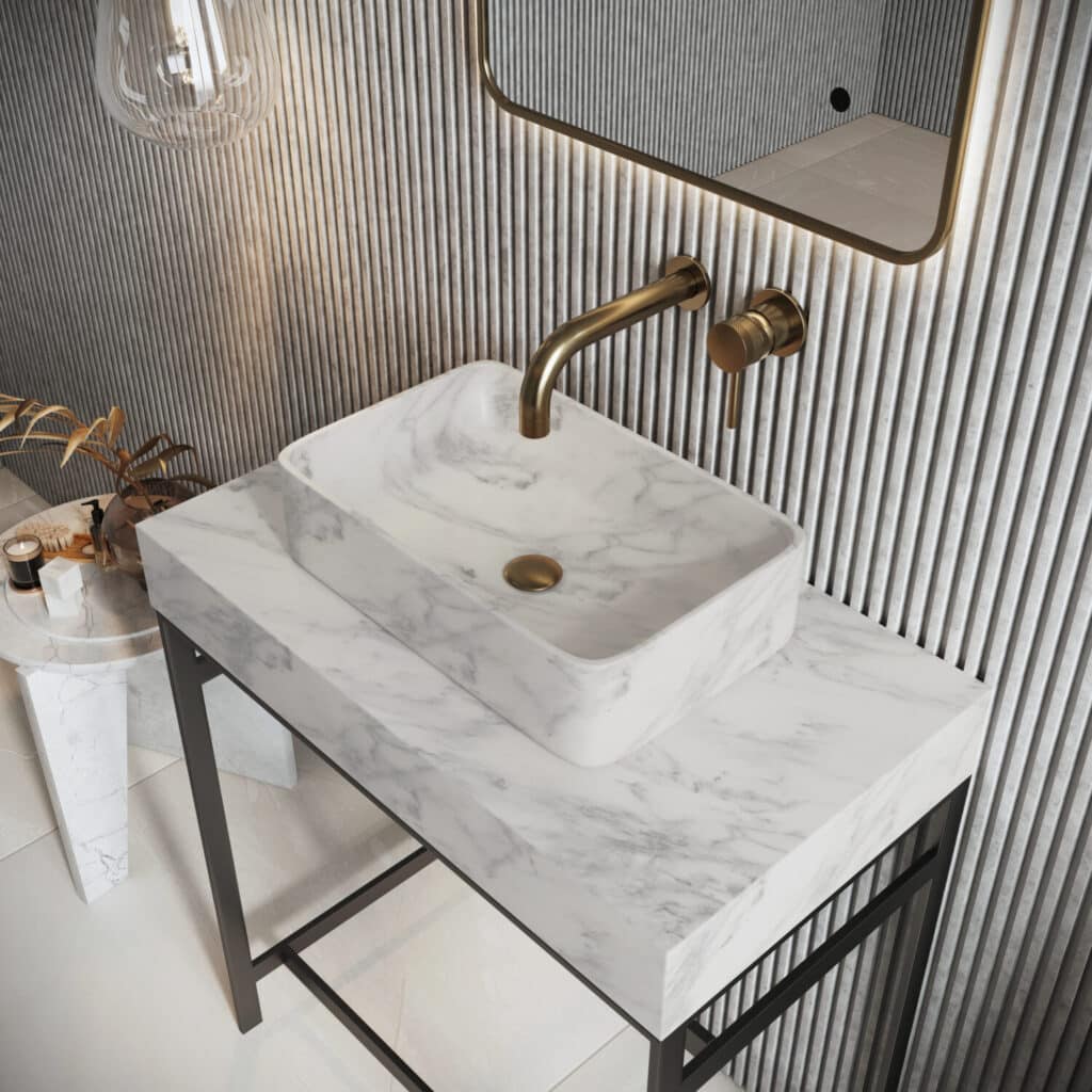 Sognare Sanctuary Venato White Rectangular 420 Marble Basin - Image 2