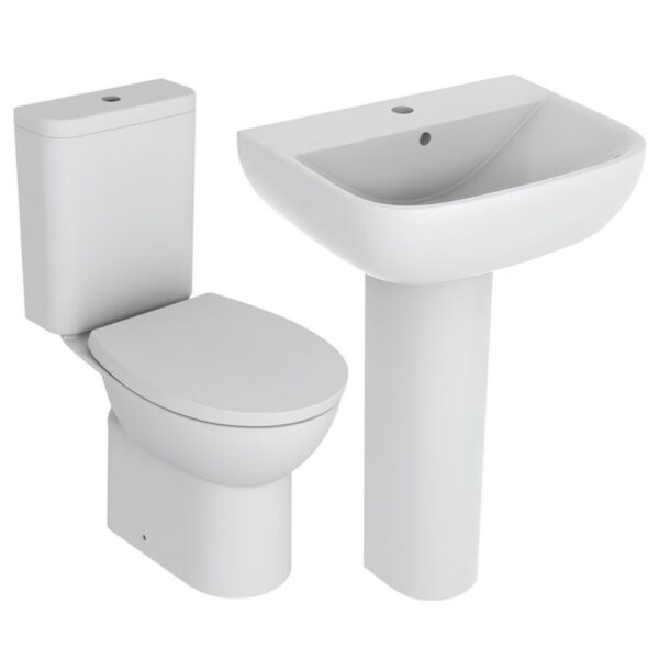 Toilet & Basin White Bathroom Suite Set - Full Pedestal,WC Cistern With Soft Close Seat