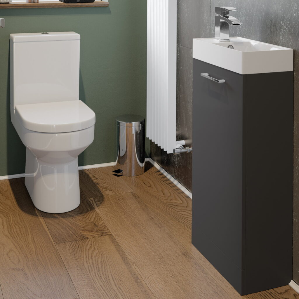 Anthracite Floor Standing Cloakroom Basin Vanity Unit And 410mm Toilet Set - Image 2