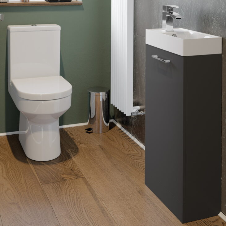 Anthracite Floor Standing Cloakroom Basin Vanity Unit And 410mm Toilet Set - Image 2