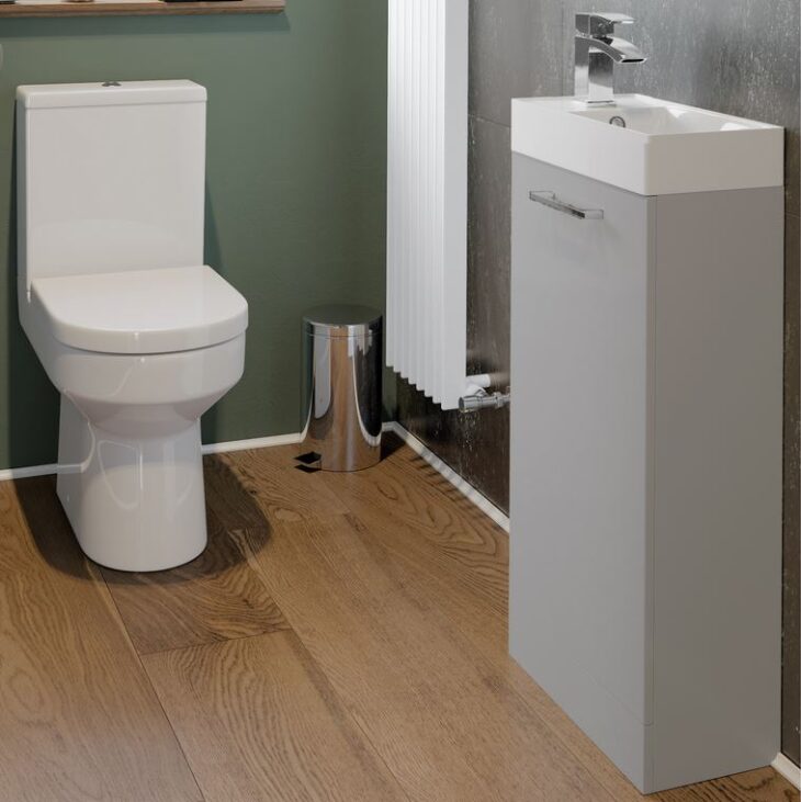 Grey Gloss Floor Standing Cloakroom Basin Vanity Unit And 410mm Toilet Set - Image 2