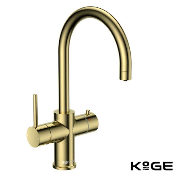 Sognare Brushed Brass KoGE 3-in-1 Swan Spout Boiling Tap - With Hot Water Tank & Filtration Kit