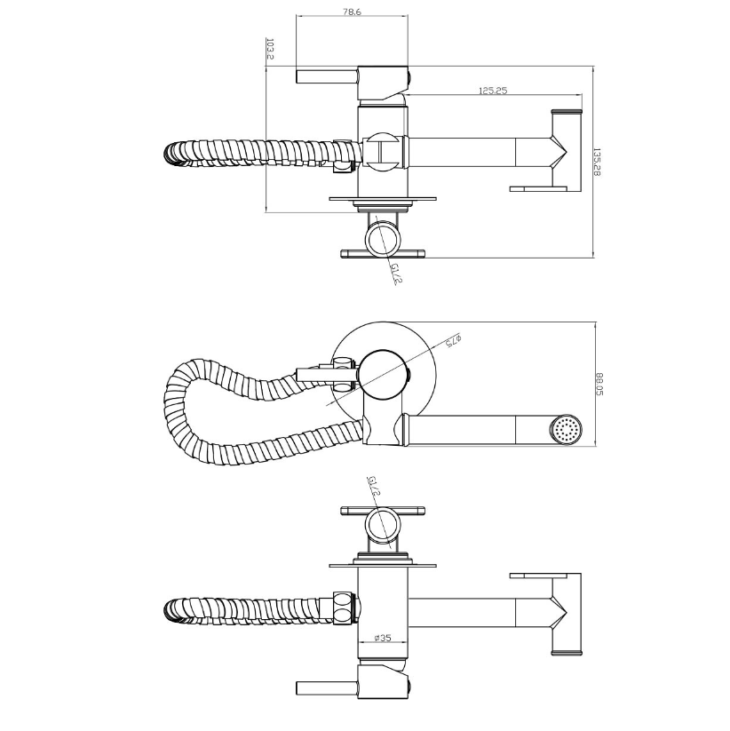 Sognare Douche Handset, Holder and Outlet Elbow - Brushed Bronze - Image 2