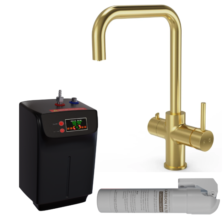 ELLSI Brushed Brass Finish  3 IN 1 Instant Hot Water Kitchen Tap with Boiler & Filter - Image 3