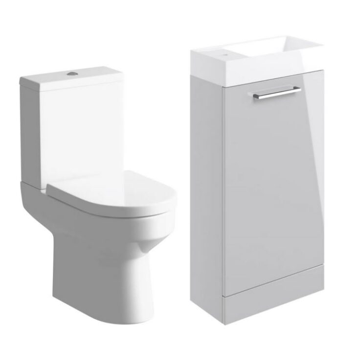 Grey Gloss Floor Standing Cloakroom Basin Vanity Unit And 410mm Toilet Set