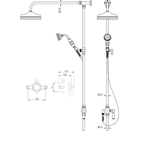 Tailored Bathroom Traditional Modern Overhead Shower Kit – Matt Black - Image 6