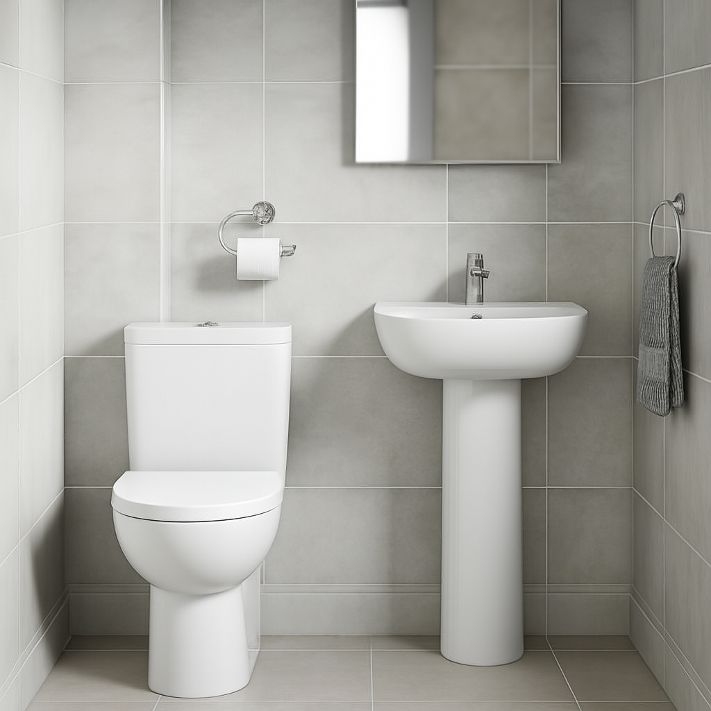 Toilet & Basin White Bathroom Suite Set - Full Pedestal,WC Cistern With Soft Close Seat