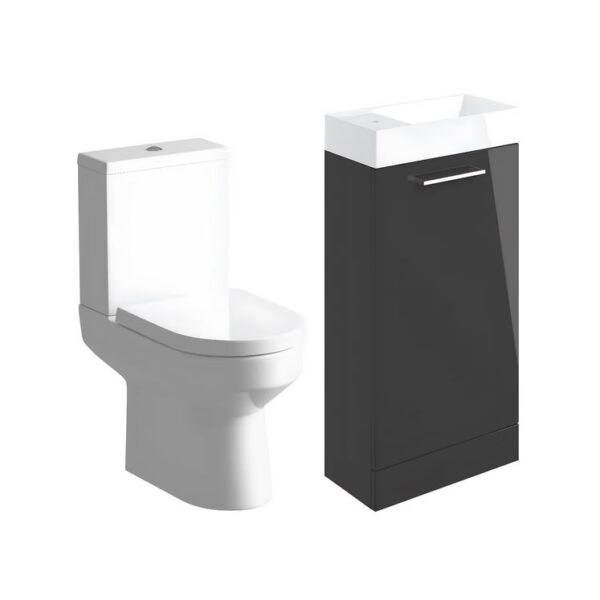 Anthracite Floor Standing Cloakroom Basin Vanity Unit And 410mm Toilet Set