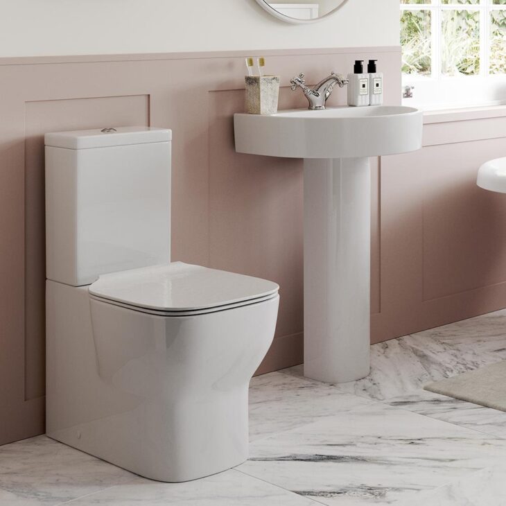 Cassia White WC Toilet & Pedestal Basin Bathroom Set - Image 2