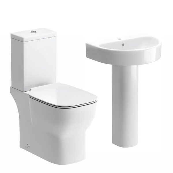 Cassia White WC Toilet & Pedestal Basin Bathroom Set