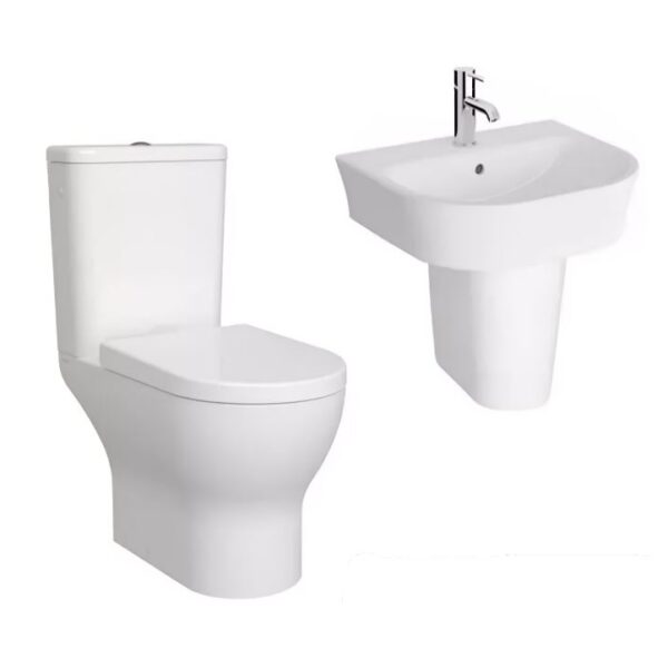 K-Vit Eklipse Round WC Toilet and Semi Pedestal Basin Bathroom Set