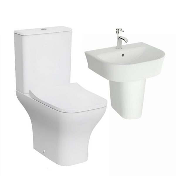 K-Vit Eklipse Square WC Toilet and Semi Pedestal Basin Bathroom Set