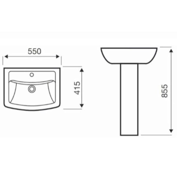 Pure White Bathroom Set WC Toilet & 550mm Basin - Image 4