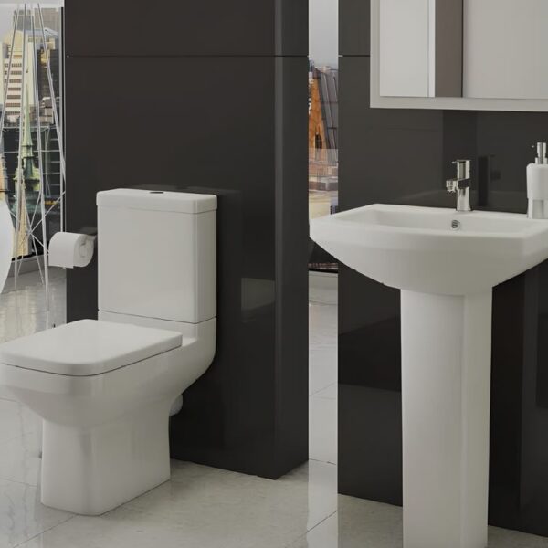 Trim White Toilet & 550mm Basin Bathroom Set - Image 2