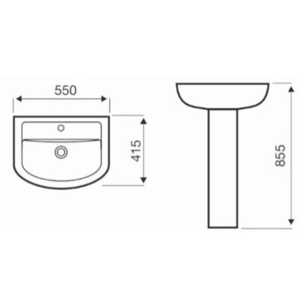 Studio White Bathroom Set WC Toilet & 550mm Basin - Image 3