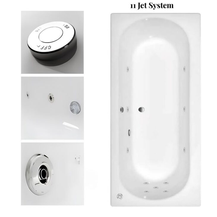 Koller Round Double Ended Whirlpool Bath 1800mm x 800mm 6-8-11 Jets & Lights - 11 Jet Whirlpool Bath