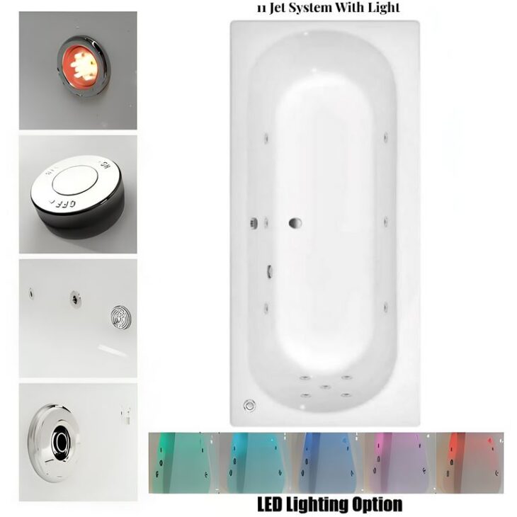Koller Round Double Ended Whirlpool Bath 1700mm x 700mm 6-8-11 Jets & Lights - 11 Jet Bath - 5 Back & Lights