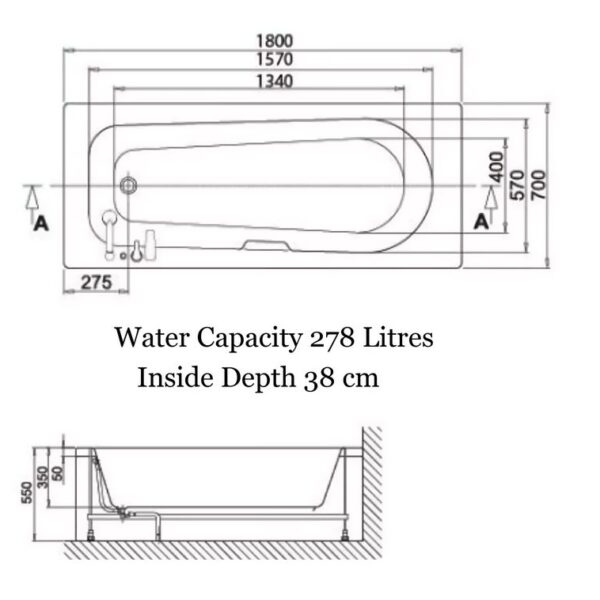 Koller Round Single Ended Whirlpool Bath 1800mm x 700mm 6-8-11 Jets & Lights - Image 11