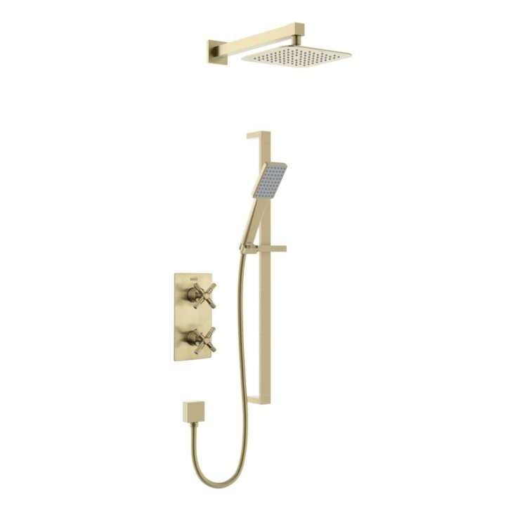 Bristan Cruzar Concealed Mixer Shower with Fixed Head and Flexible Riser Kit - Brushed Brass