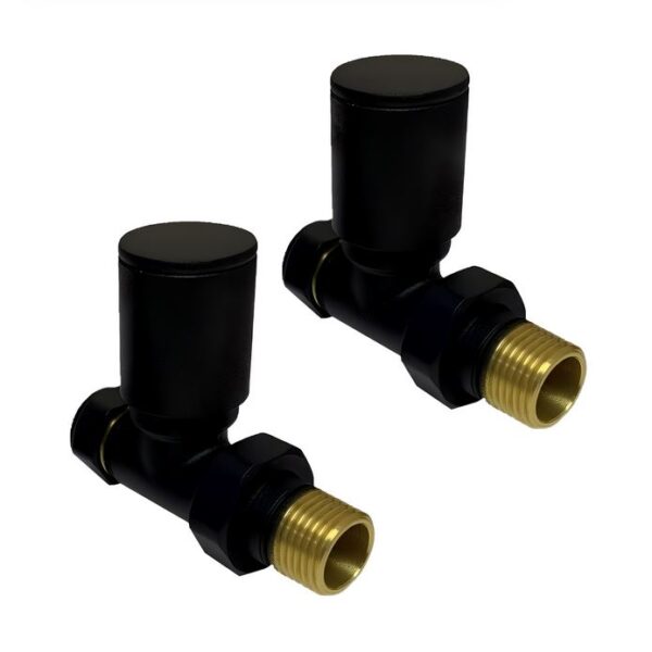 Round Matt Black Pair Of Radiator Valves - 15mm