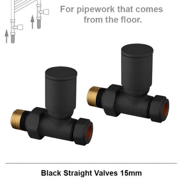 Round Matt Black Pair Of Radiator Valves - 15mm - Image 2