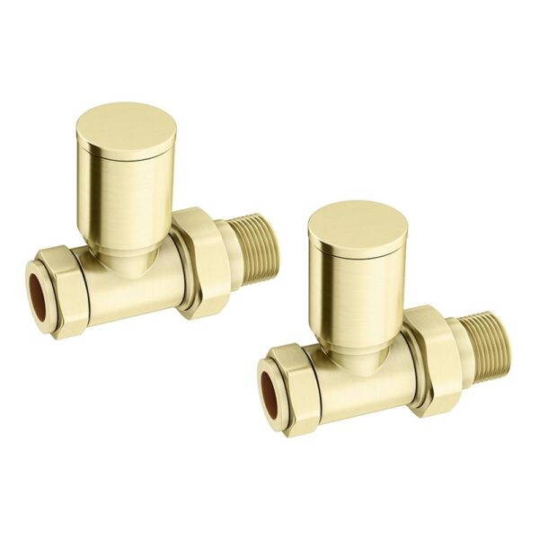 Round Brushed Brass Towel Rail Valves Straight (Pair)