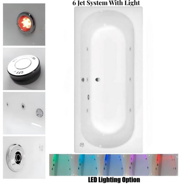 Koller Round Double Ended Whirlpool Bath 1700mm x 700mm 6-8-11 Jets & Lights - 6 Jet Bath & Lights