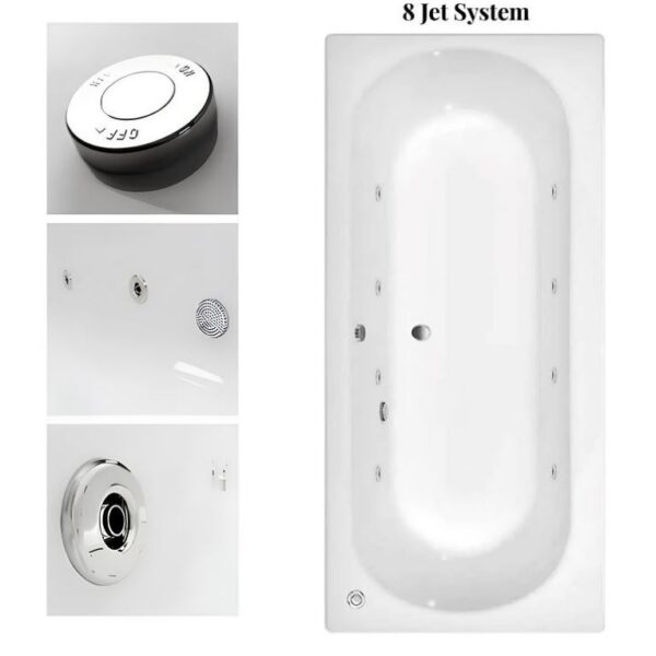 Koller Round Double Ended Whirlpool Bath 1700mm x 700mm 6-8-11 Jets & Lights - 8 Jet Whirlpool Bath