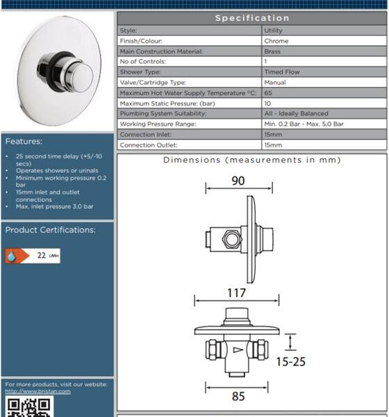 Bristan Concealed Timed Flow Control for Water Economy - Image 3