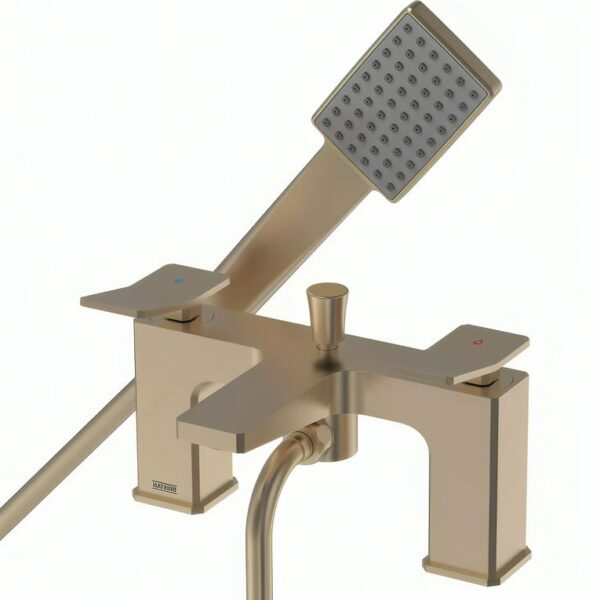 Bristan Brushed Brass Tangram Dual Concealed Mixer Shower with Shower Kit and Fixed Head - Image 2
