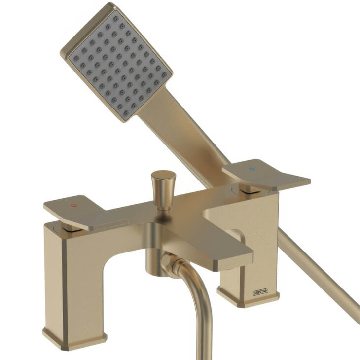Bristan Brushed Brass Tangram Dual Concealed Mixer Shower with Shower Kit and Fixed Head