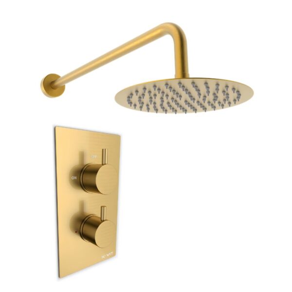 Ottone Brushed Brass Thermostatic Concealed Shower With Fixed Overhead Drencher