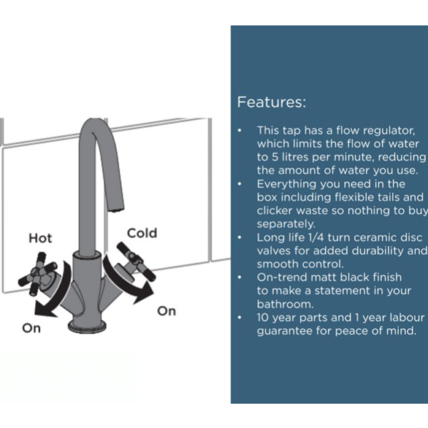 Bristan Cruzar Basin Mixer Tap with Clicker Waste - Chrome - Image 3