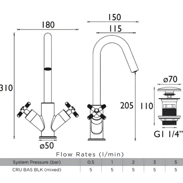 Bristan Cruzar Basin Mixer Tap with Clicker Waste - Chrome - Image 4