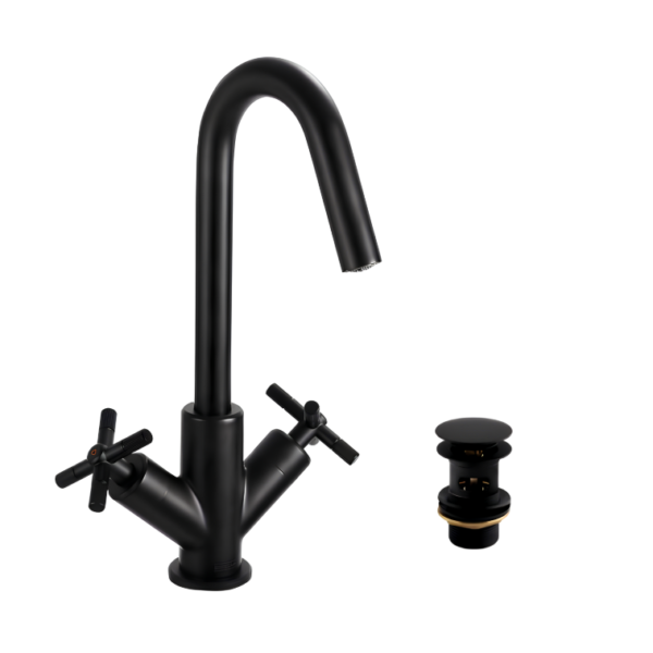 Bristan Cruzar Basin Mixer Tap with Clicker Waste - Black
