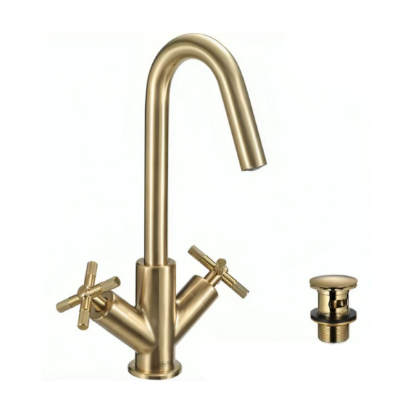 Bristan Cruzar Basin Mixer Tap with Clicker Waste - Brushed Brass