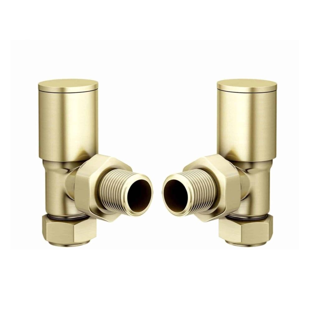 Round Brushed Brass Towel Rail Valves Angled (Pair)