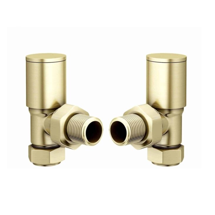 Round Brushed Brass Towel Rail Valves Angled (Pair)
