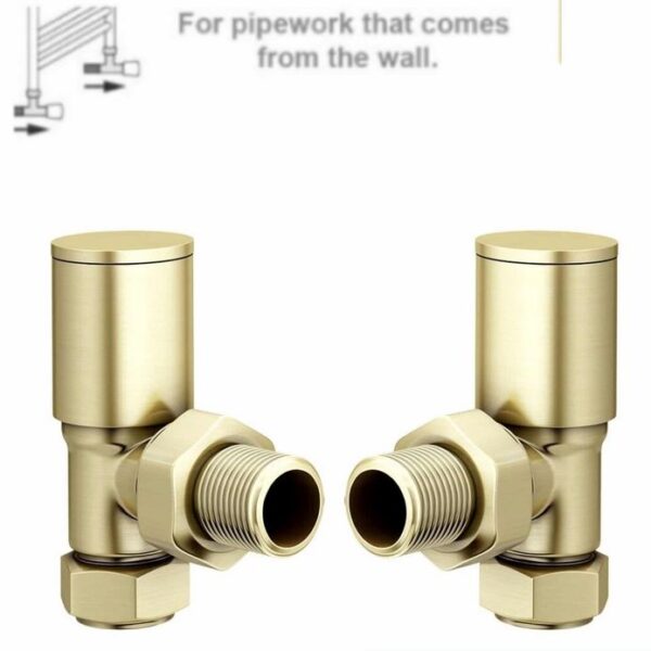 Round Brushed Brass Towel Rail Valves Angled (Pair) - Image 2