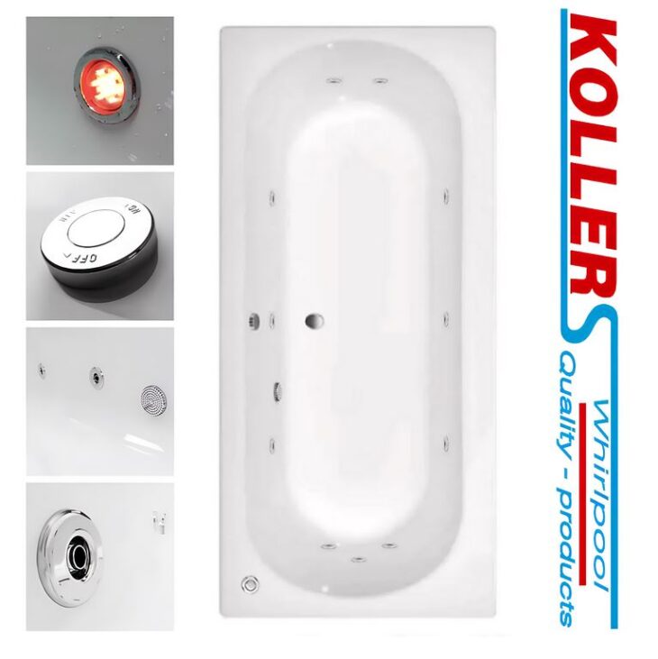 Koller Round Double Ended Whirlpool Bath 1800mm x 800mm 6-8-11 Jets & Lights